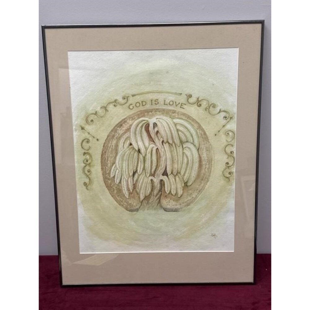Sally B Hooff Original Watercolor “God Is Love” PEI Artist Vintage Framed